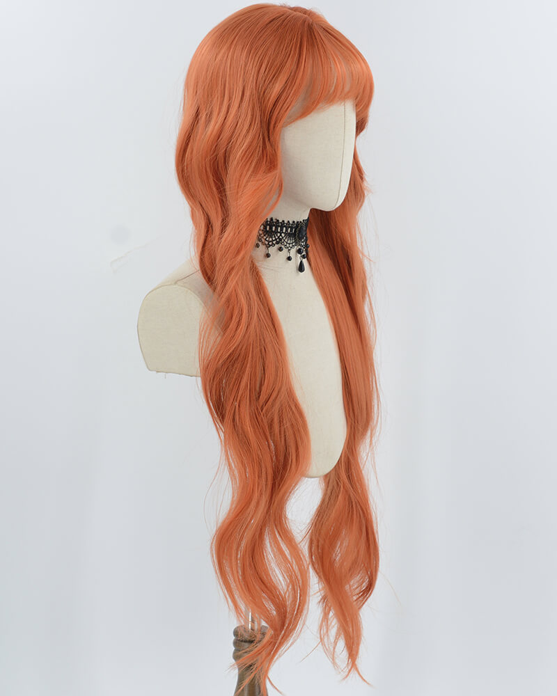 30Inch Long Orange Wavy Synthetic Wig HW688