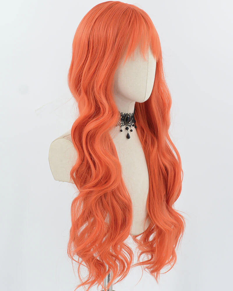 Long Orange Wavy Synthetic Wig HW676