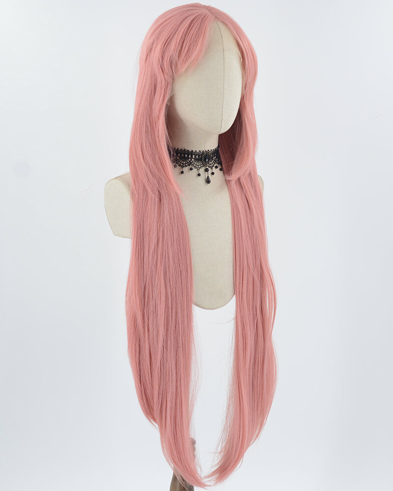 35 Inch Long Pink Cosplay Synthetic Lace Front Wig WW766