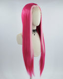 Straight Pink Streaked Long Synthetic Lace Front Wig WW542