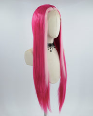 Straight Pink Streaked Long Synthetic Lace Front Wig WW542