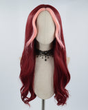 Pink Streaked Wine Red Synthetic Wig HW239