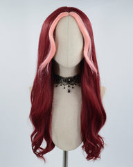 Pink Streaked Wine Red Synthetic Wig HW239
