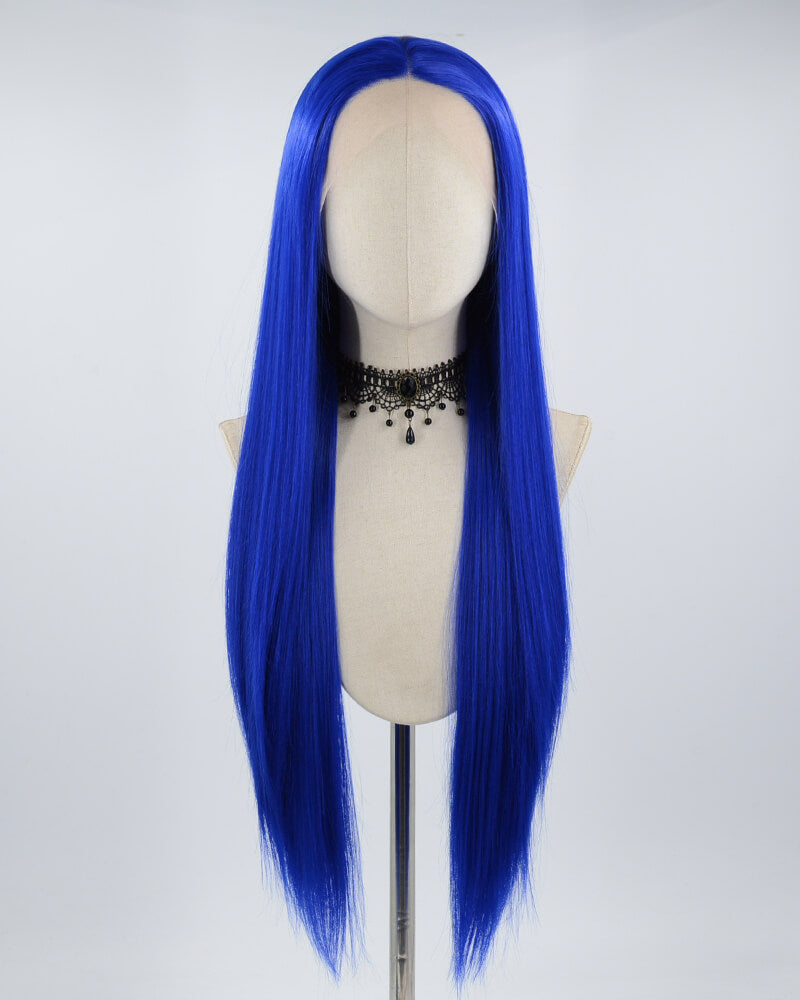 Long Blue Straight Synthetic Lace Front Wig WW509