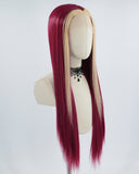 Blonde Skunk Stripe Wine Red Synthetic Lace Front Wig WW558