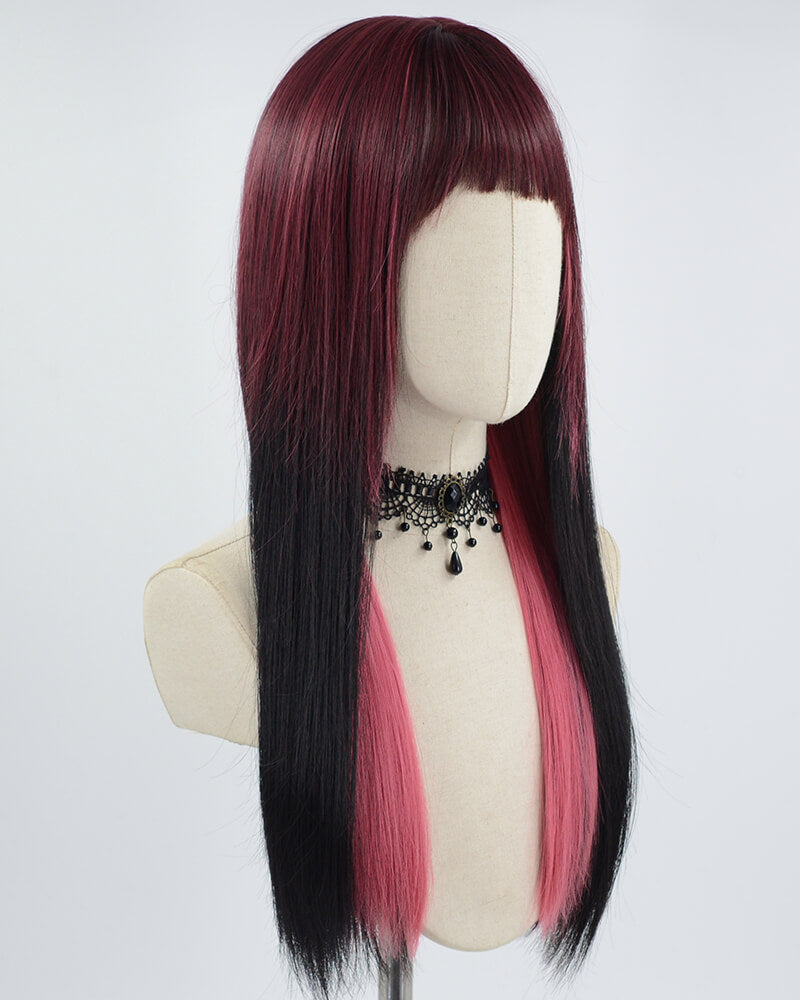 Mixed Red Black Straight Synthetic Wig HW305