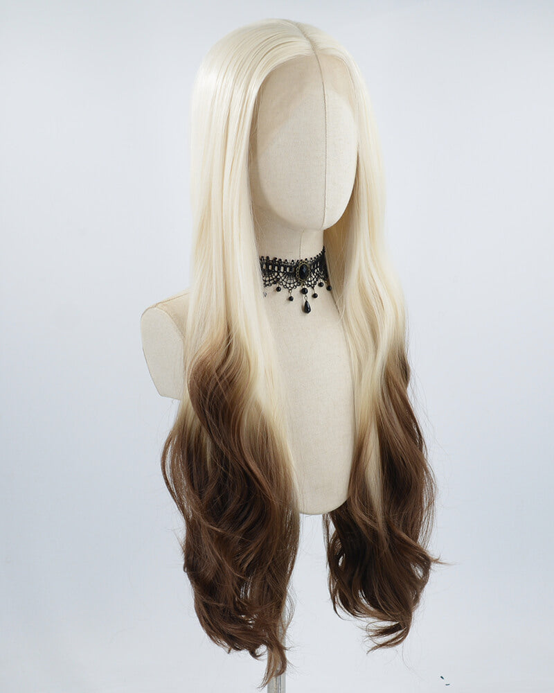 Blonde Ombre Brown Long Wavy Synthetic Lace Front Wig WW550
