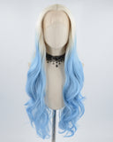 Platinum Blonde Ombre Blue Synthetic Lace Front Wig WW536