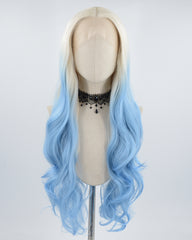 Platinum Blonde Ombre Blue Synthetic Lace Front Wig WW536