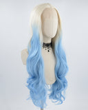 Platinum Blonde Ombre Blue Synthetic Lace Front Wig WW536