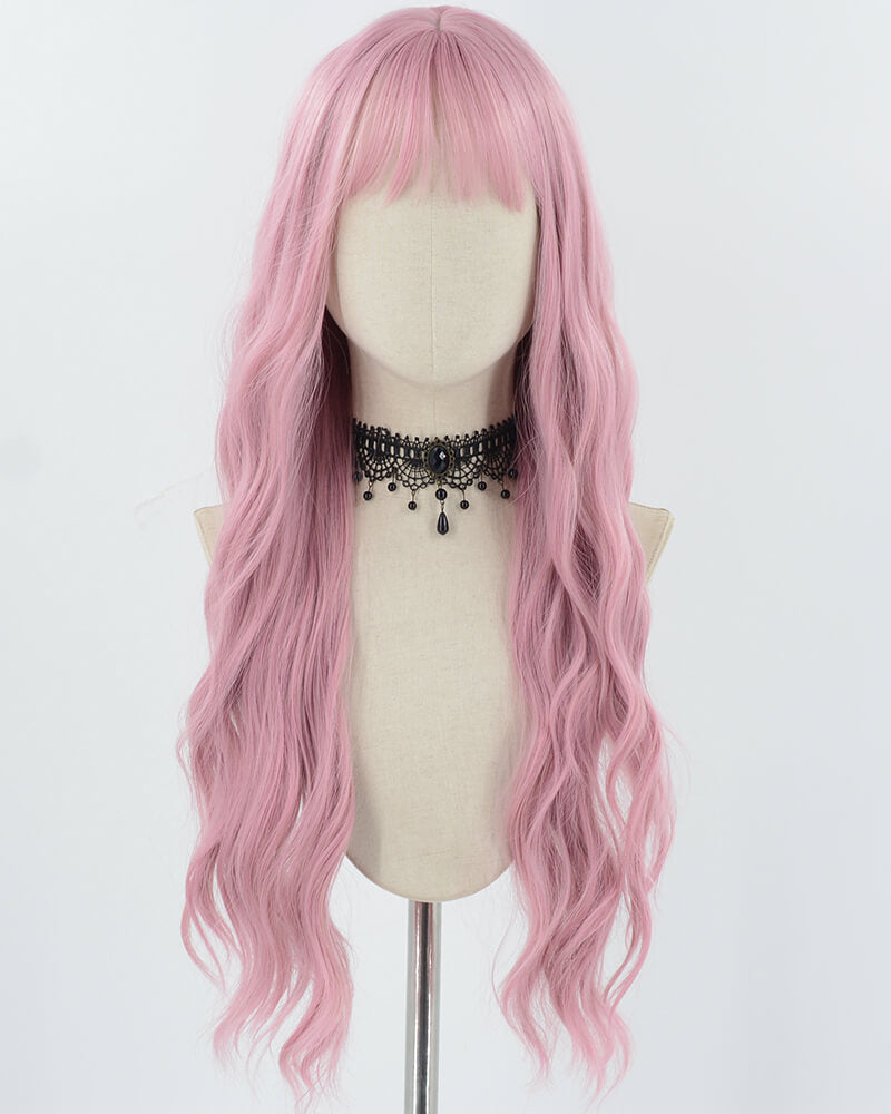 Long Pink Wavy Synthetic Wig HW578