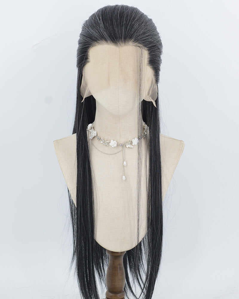  Mixed Black Grey Synthetic Lace Front Men's Wig MW052