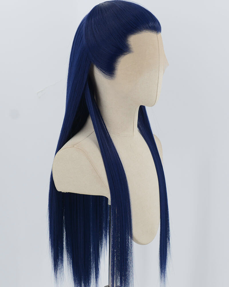 Dark Blue Straight Synthetic Lace Front Men's Wig MW058