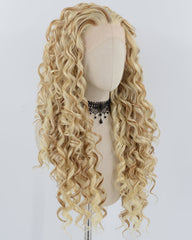 Long Curly Blonde Brown Synthetic Lace Front Wig WW740