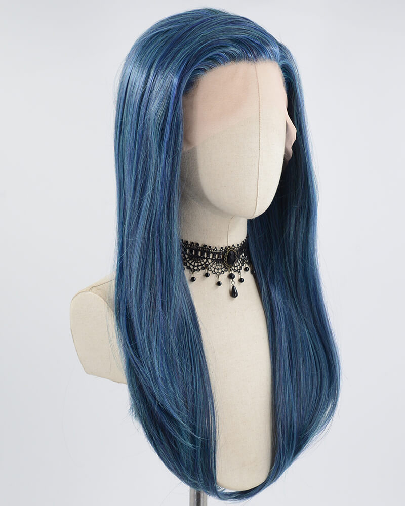 Mixed Dark Blue Synthetic Lace Front Wig WW571