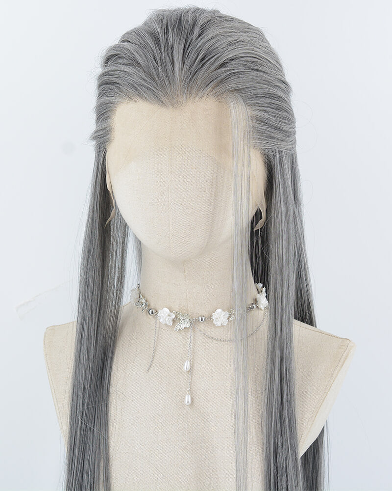 Mixed Grey Synthetic Lace Front Men's Wig MW051