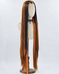 40Inch Long Neon Orange Black Synthetic Lace Front Wig WW750