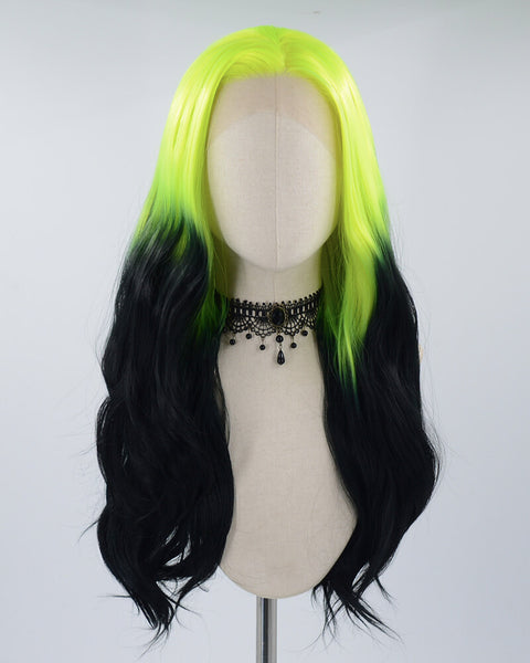 Neon Green Ombre Black Synthetic Lace Front Wig WW534  display picture 2