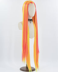 40Inch Long Neon Orange Streaks Yellow Synthetic Lace Front Wig WW751