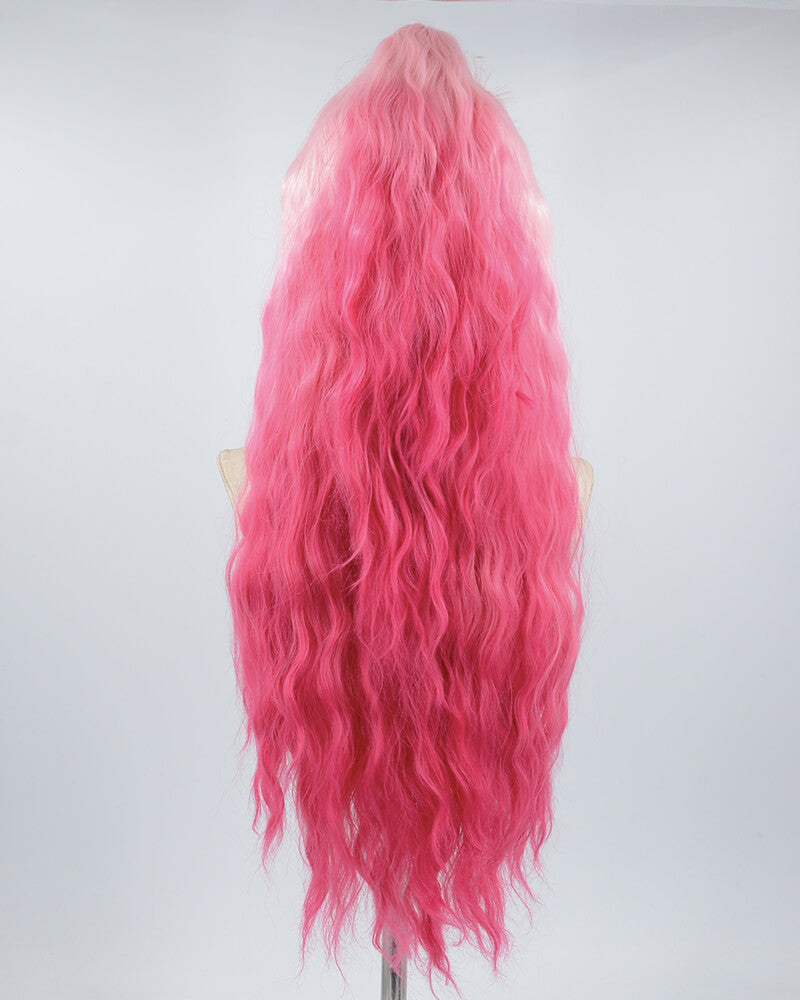 Ombre Pink Curly Synthetic Lace Front Wig WW513