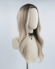 White Streaked Grey Synthetic Wig HW261