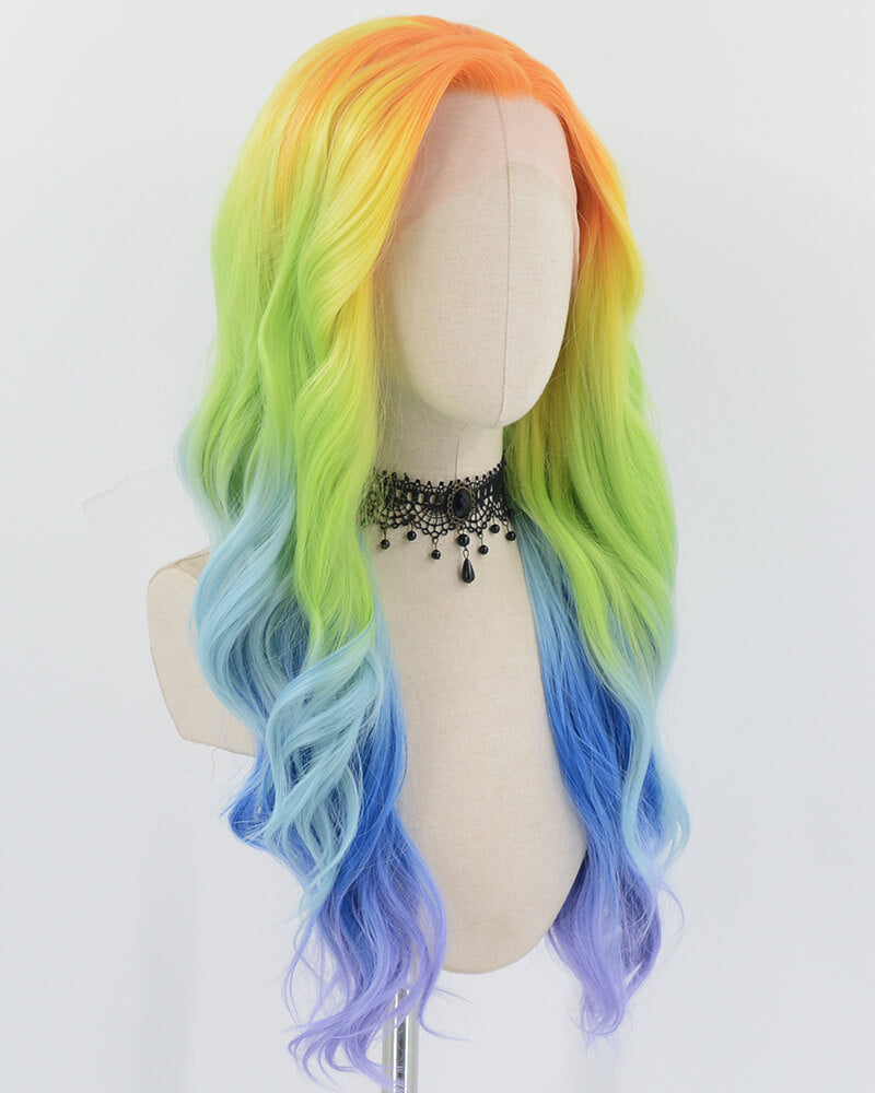 Rainbow Orange Green Blue Synthetic Lace Front Wig WW743