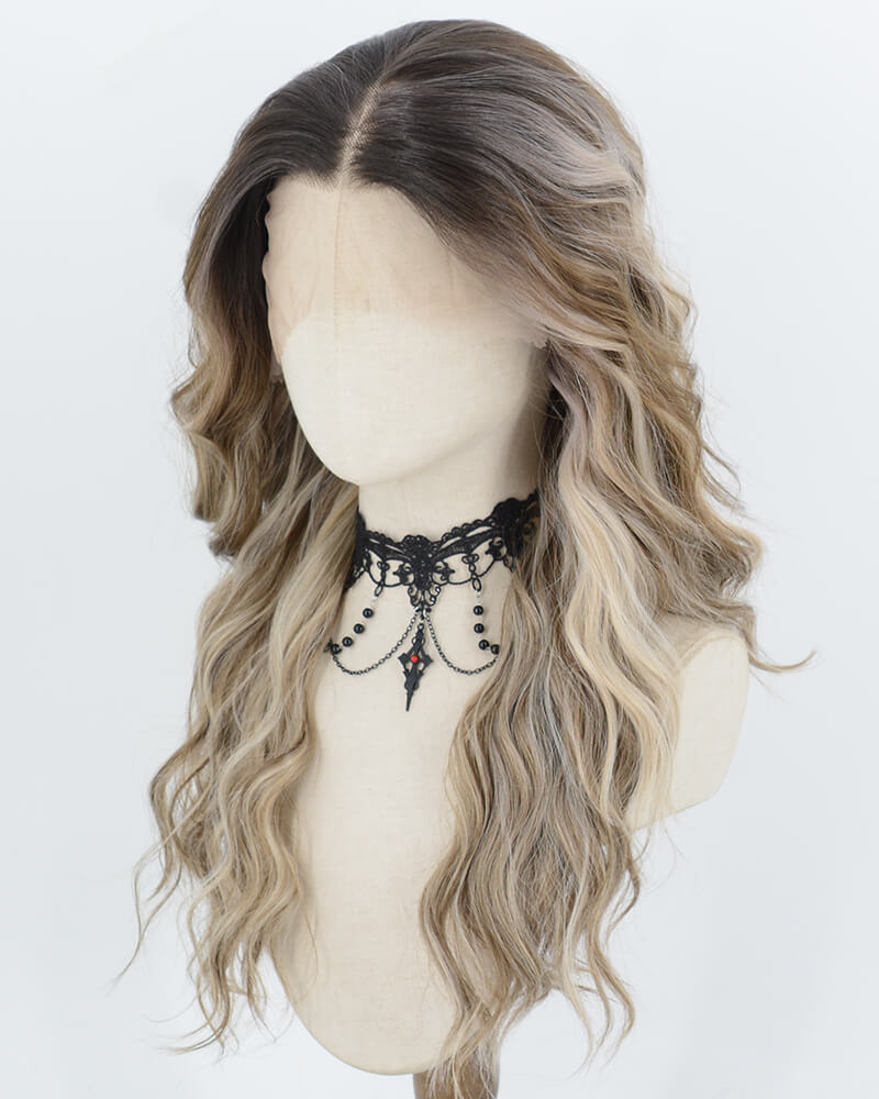 Ombre Brown Highlights Blonde Synthetic Lace Front Wig WW1071