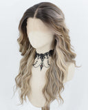 Ombre Brown Highlights Blonde Synthetic Lace Front Wig WW1071