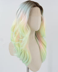 Ombre Light Green Pink Synthetic Lace Front Wig WW832