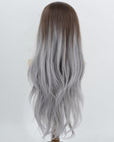 Brown Ombre Grey Blue Synthetic Lace Front Wig WW1064