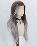 Brown Ombre Grey Blue Synthetic Lace Front Wig WW1064