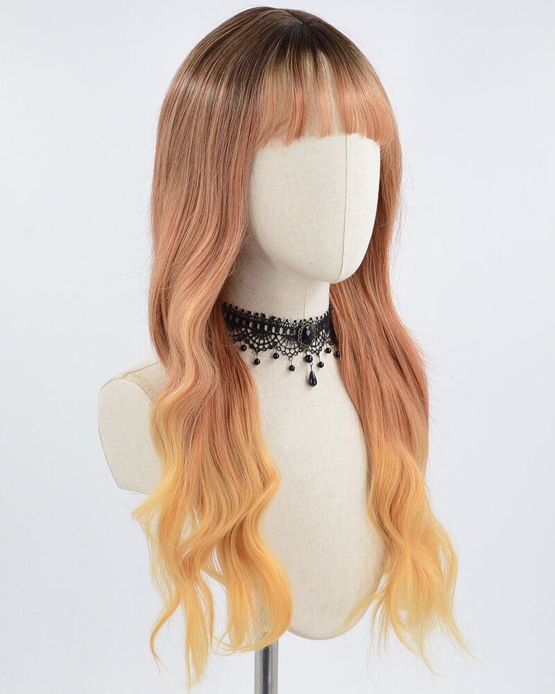 Ombre Brown Orange Synthetic Wig HW402