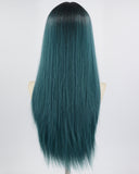 Ombre Green Long Straight Synthetic Wig HW388