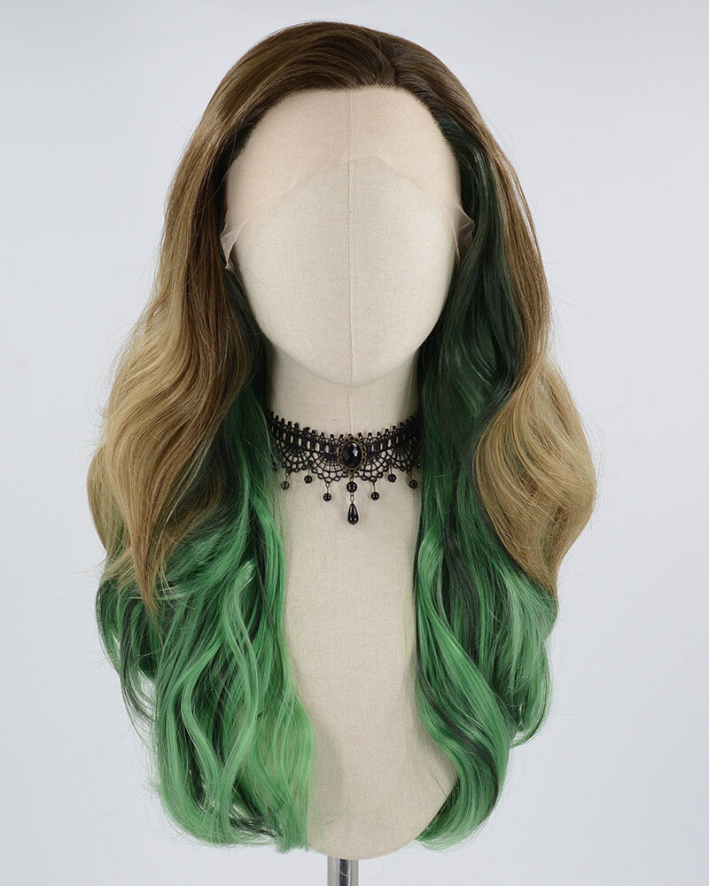 Brown Ombre Green Synthetic Lace Front Wig WW609