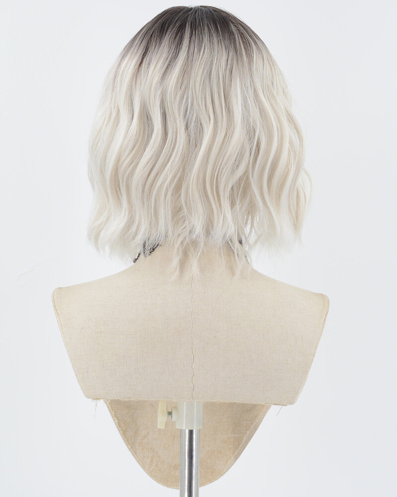 Ombre White Grey Short Wavy Synthetic Wig HW503
