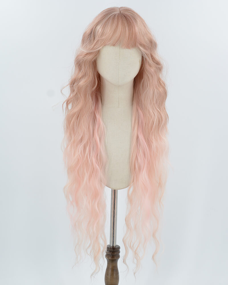 Ombre Pink Curly Long Synthetic Wig HW731
