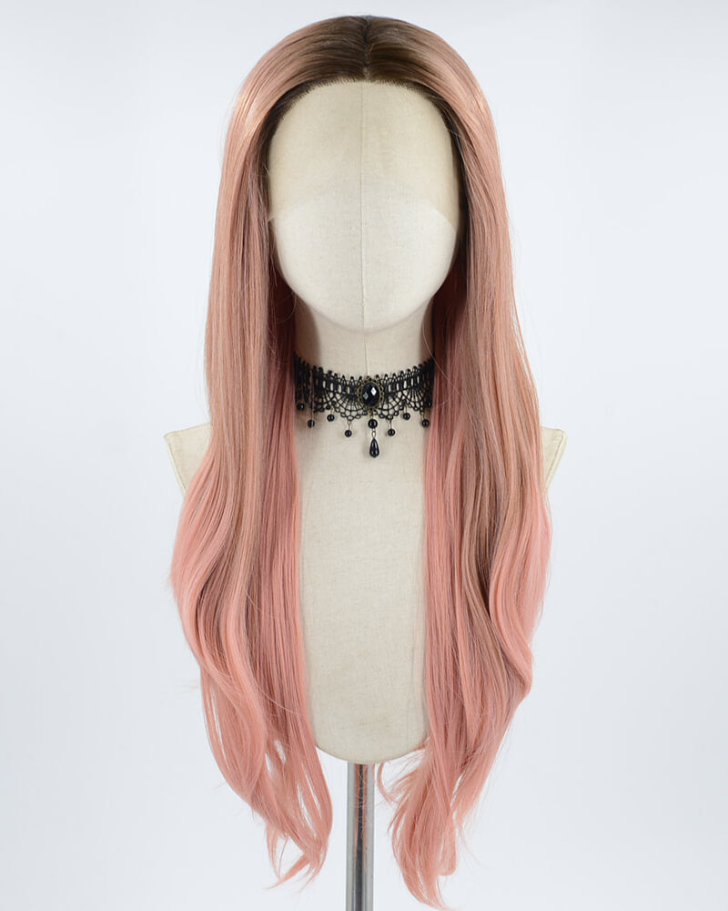Dark Root Ombre Pink Synthetic Lace Front Wig WW543