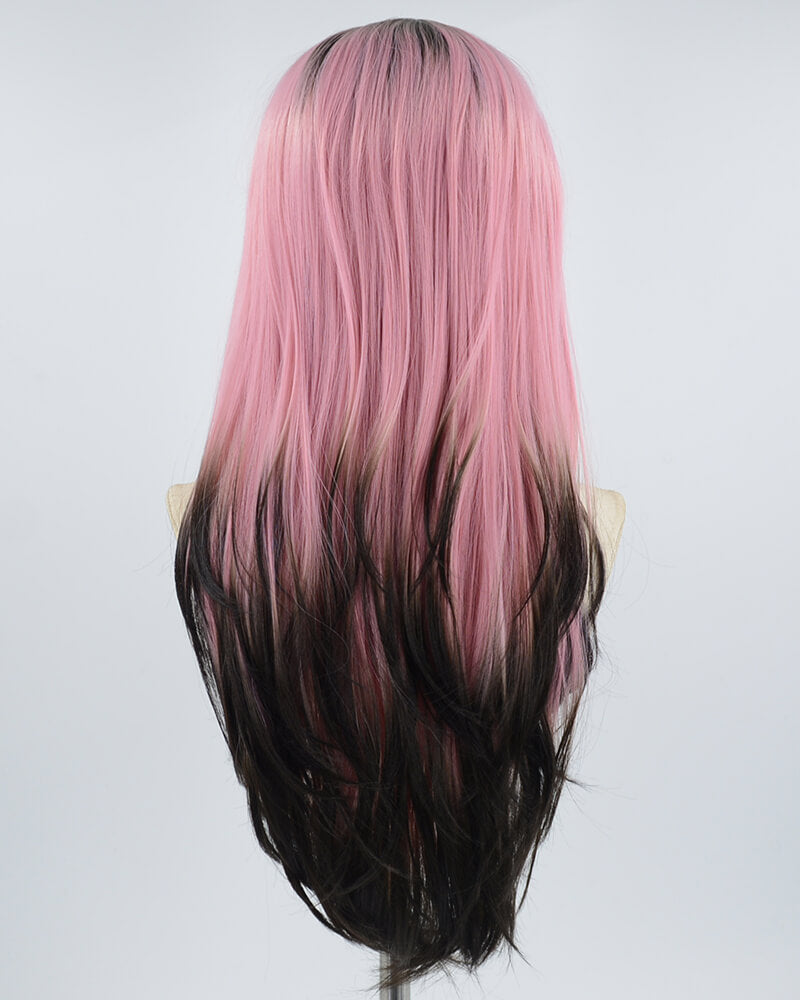 Dark Root Ombre Pink Synthetic Lace Front Wig WW547