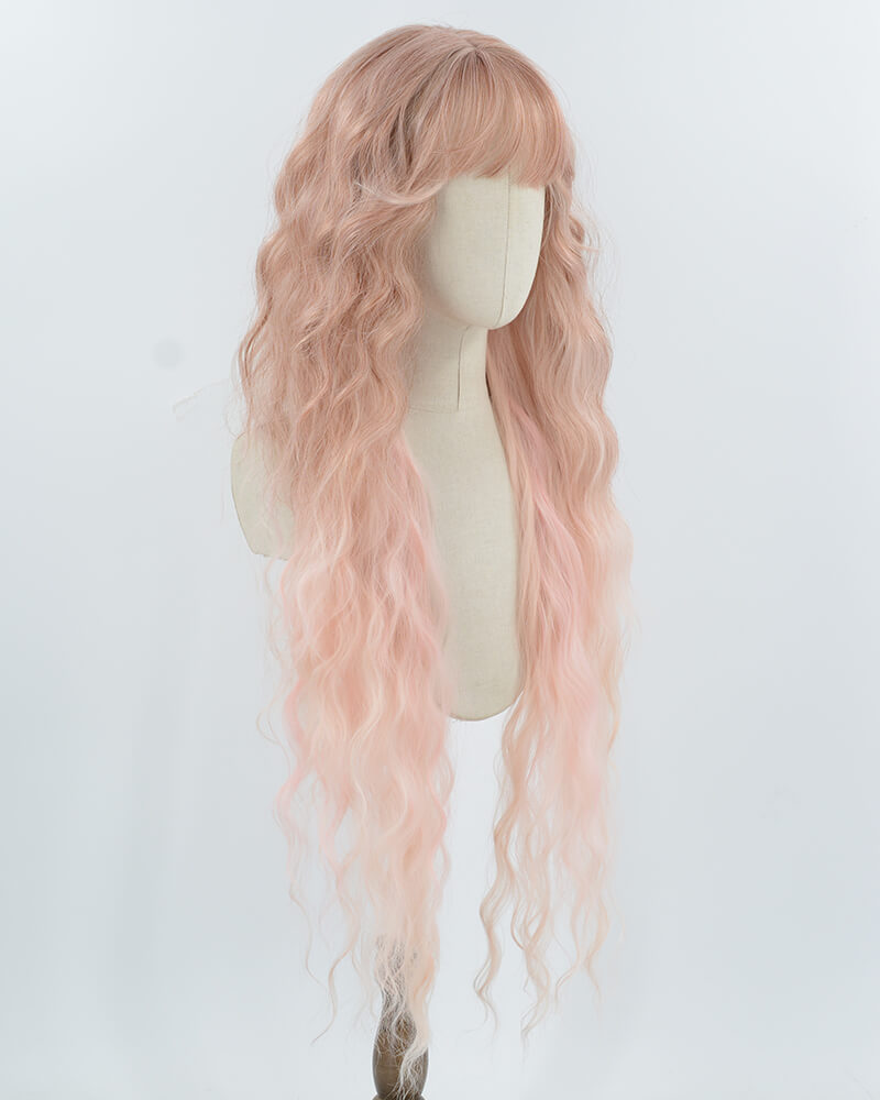 Ombre Pink Curly Long Synthetic Wig HW731