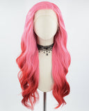 Pink Ombre Red Wavy Synthetic Lace Front Wig WW691