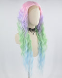 Pink Ombre Rainbow Curly Synthetic Lace Front Wig WW662