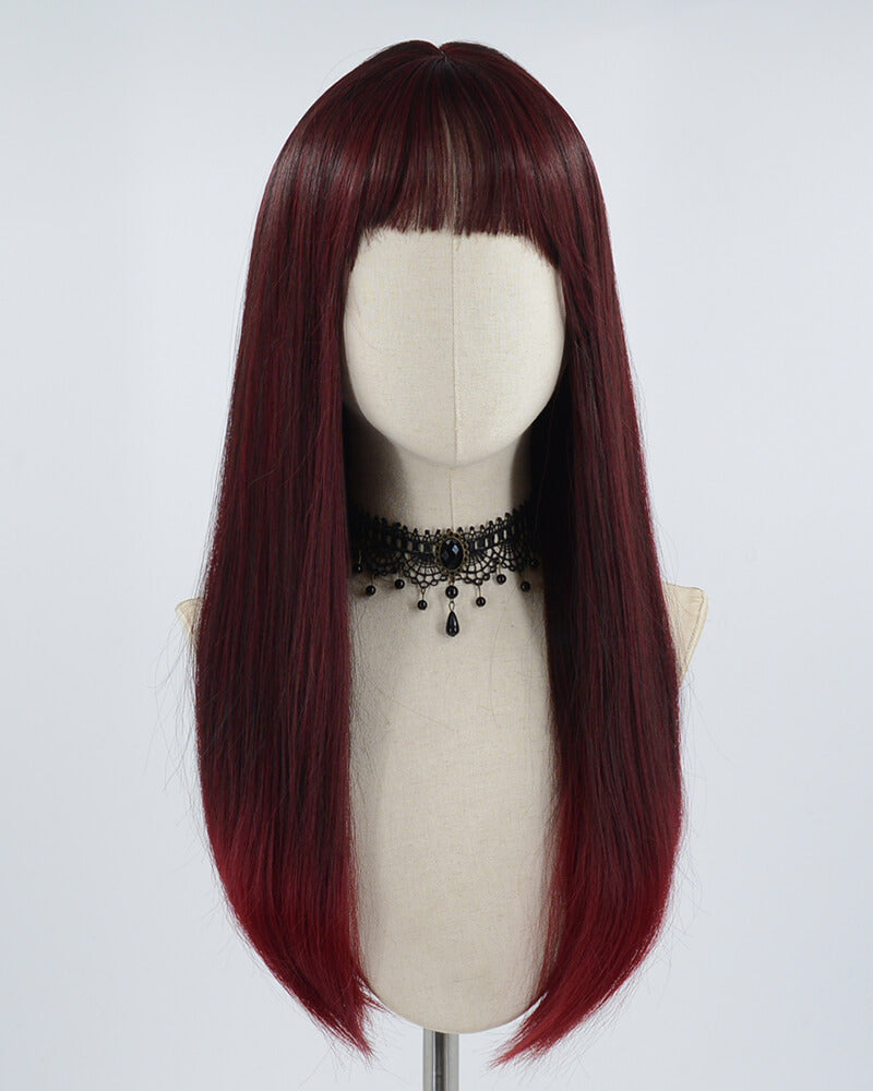 Ombre Wine Red Long Synthetic Wig HW244