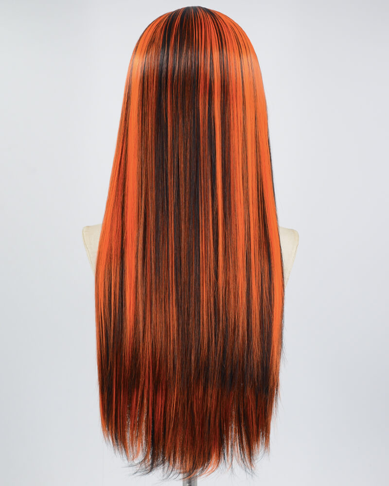 Black Highlights Orange Synthetic Lace Front Wig WT234