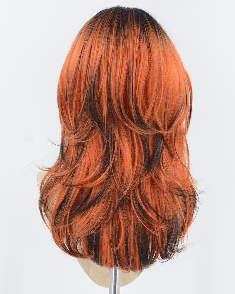 Orange Ombre Black Synthetic Wig HW746