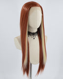 Copper Red Highlights Blonde Straight Synthetic Lace Front Wig WW620