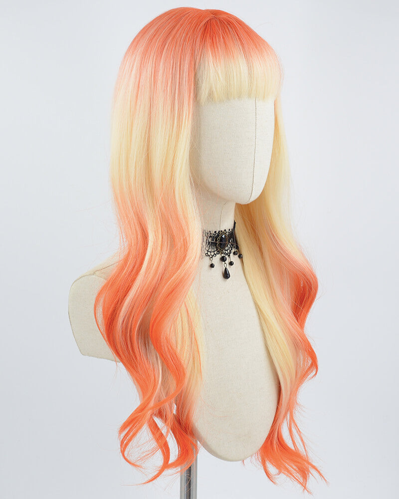 Blonde Ombre Orange Long Wavy Synthetic Wig HW313