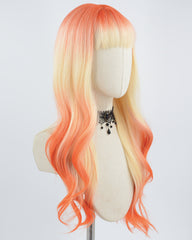 Blonde Ombre Orange Long Wavy Synthetic Wig HW313