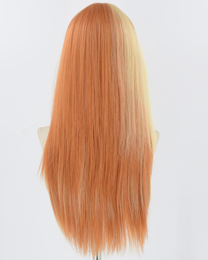 Orange Yellow Blonde Long Straight Synthetic Wig HW573