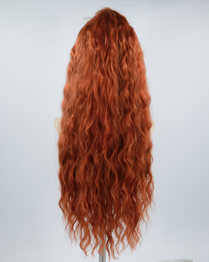 Long Curly Cooper Red Synthetic Lace Front Wig WW520