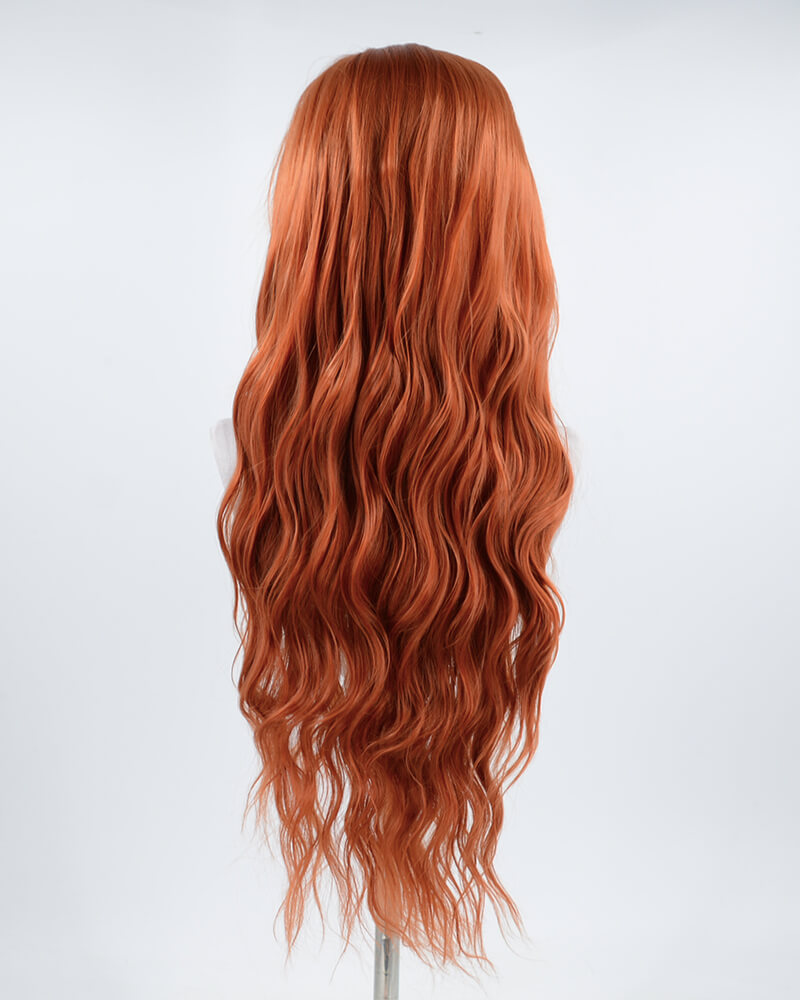 ZHYWIGS Curly Long Orange Red Synthetic Lace Front Wig